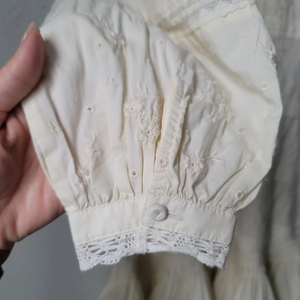 Unsubscribed 3008 Victorian Embroidered Boho Mini Dress Size XSmall In Ivory NWT - Picture 6 of 12